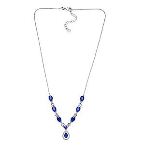 Tanzanian Blue Spinel (DF) and White Zircon Necklace 18 Inches in Platinum Over Sterling Silver 6.50 ctw
