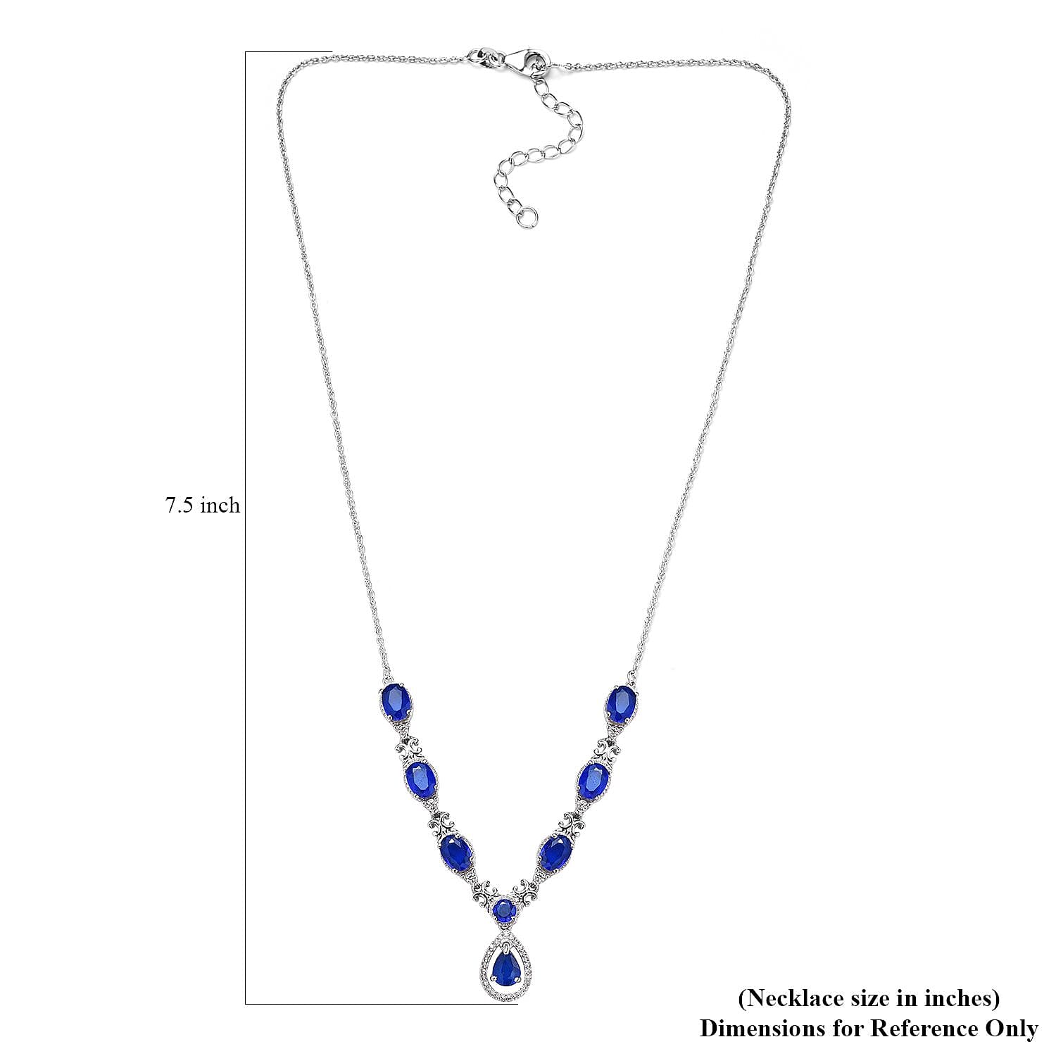 Tanzanian Blue Spinel (DF) and White Zircon Necklace 18 Inches in Platinum Over Sterling Silver 6.50 ctw