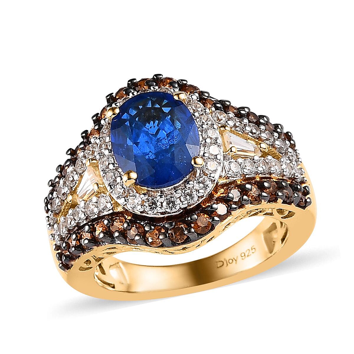 Tanzanian Blue Spinel (DF), White and Brown Zircon Ring in Vermeil Yellow Gold Over Sterling Silver 4.00 ctw image number 0