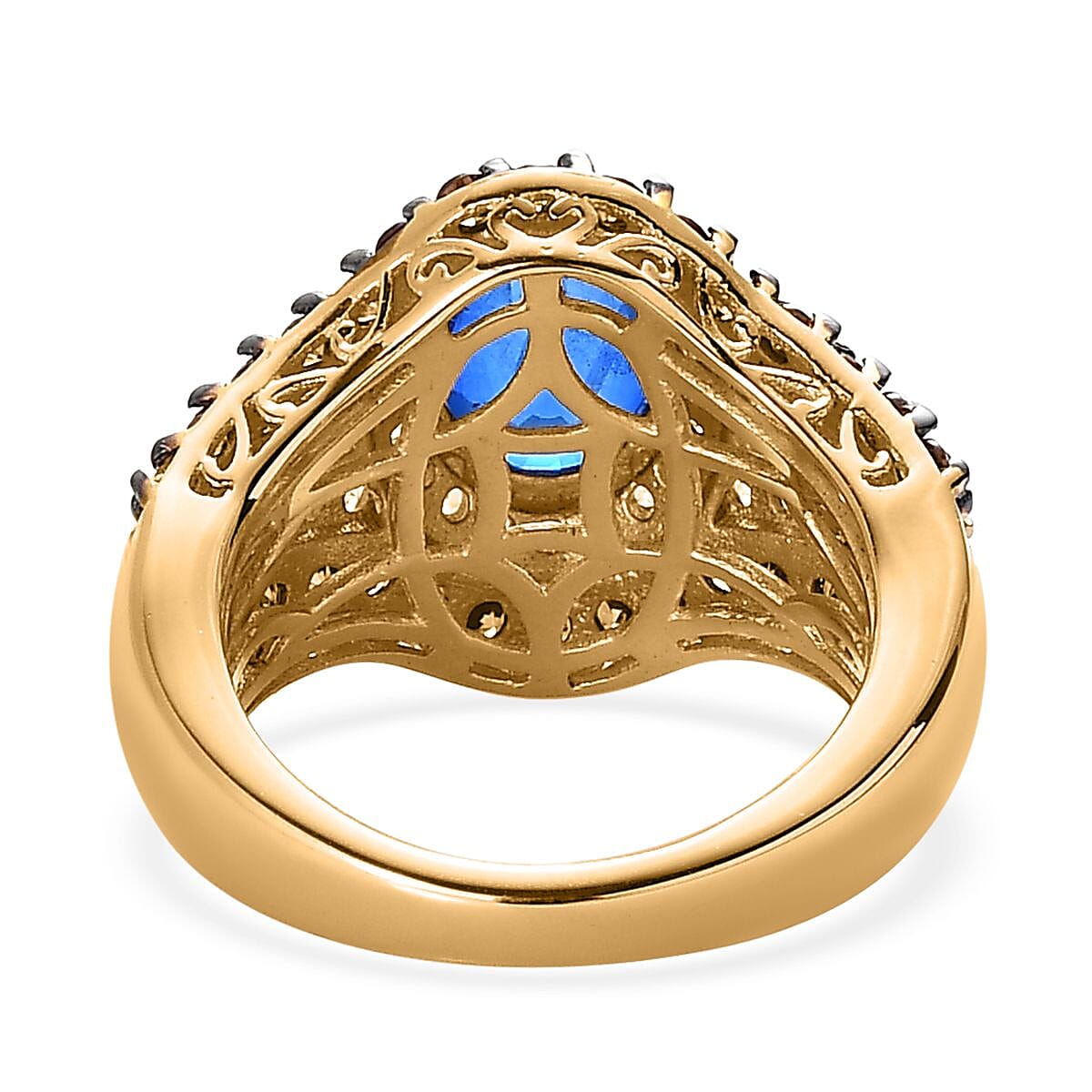 Tanzanian Blue Spinel (DF), White and Brown Zircon Ring in Vermeil Yellow Gold Over Sterling Silver 4.00 ctw image number 4