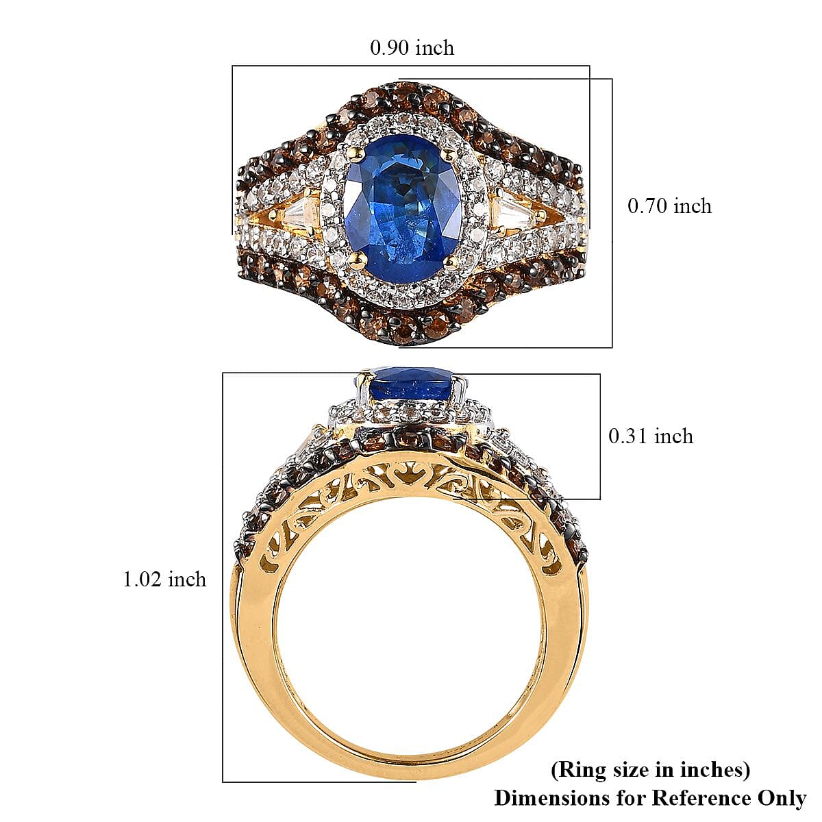 Tanzanian Blue Spinel (DF), White and Brown Zircon Ring in Vermeil Yellow Gold Over Sterling Silver 4.00 ctw image number 5