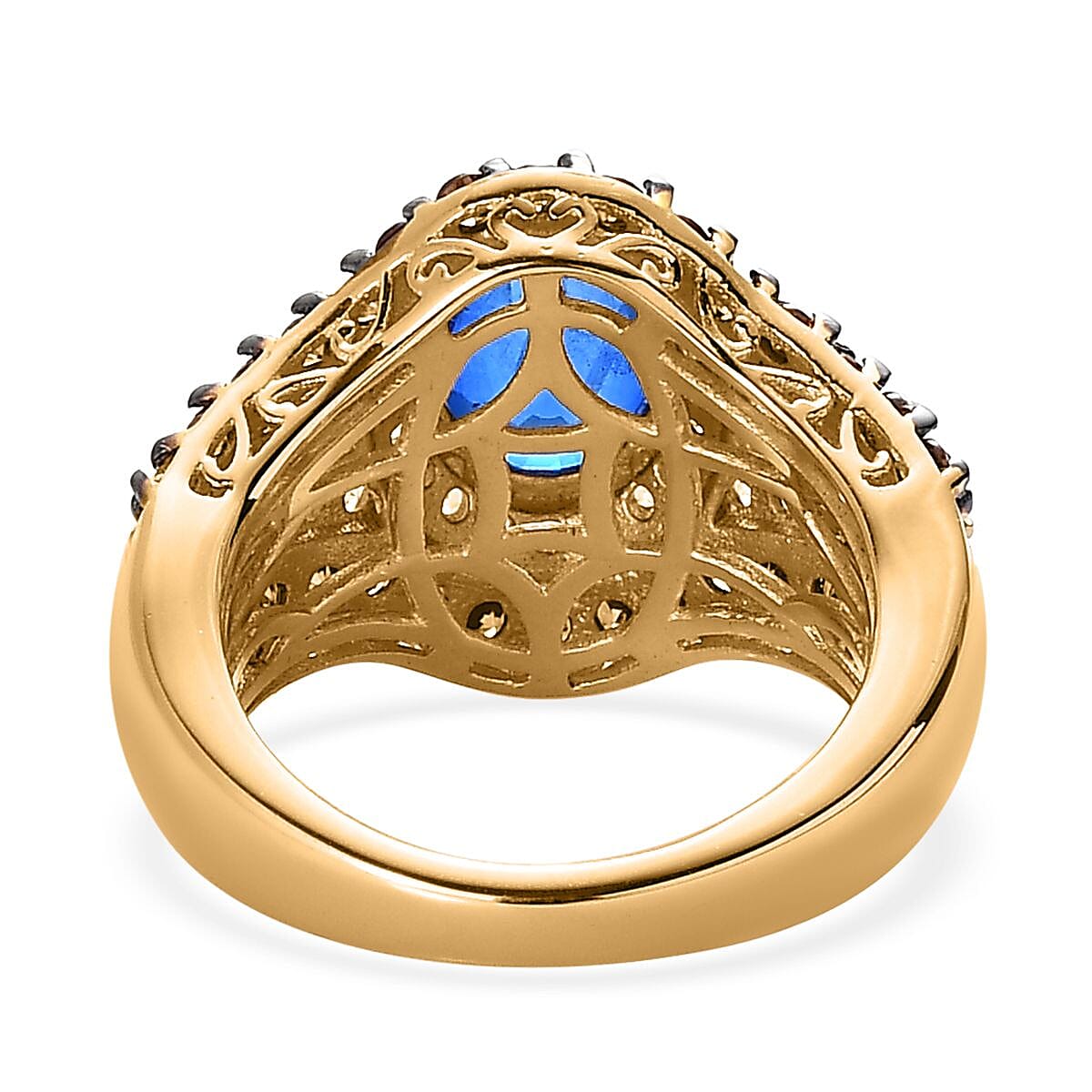 Tanzanian Blue Spinel (DF), White and Brown Zircon Ring in Vermeil Yellow Gold Over Sterling Silver (Size 7.0) 4.00 ctw image number 4