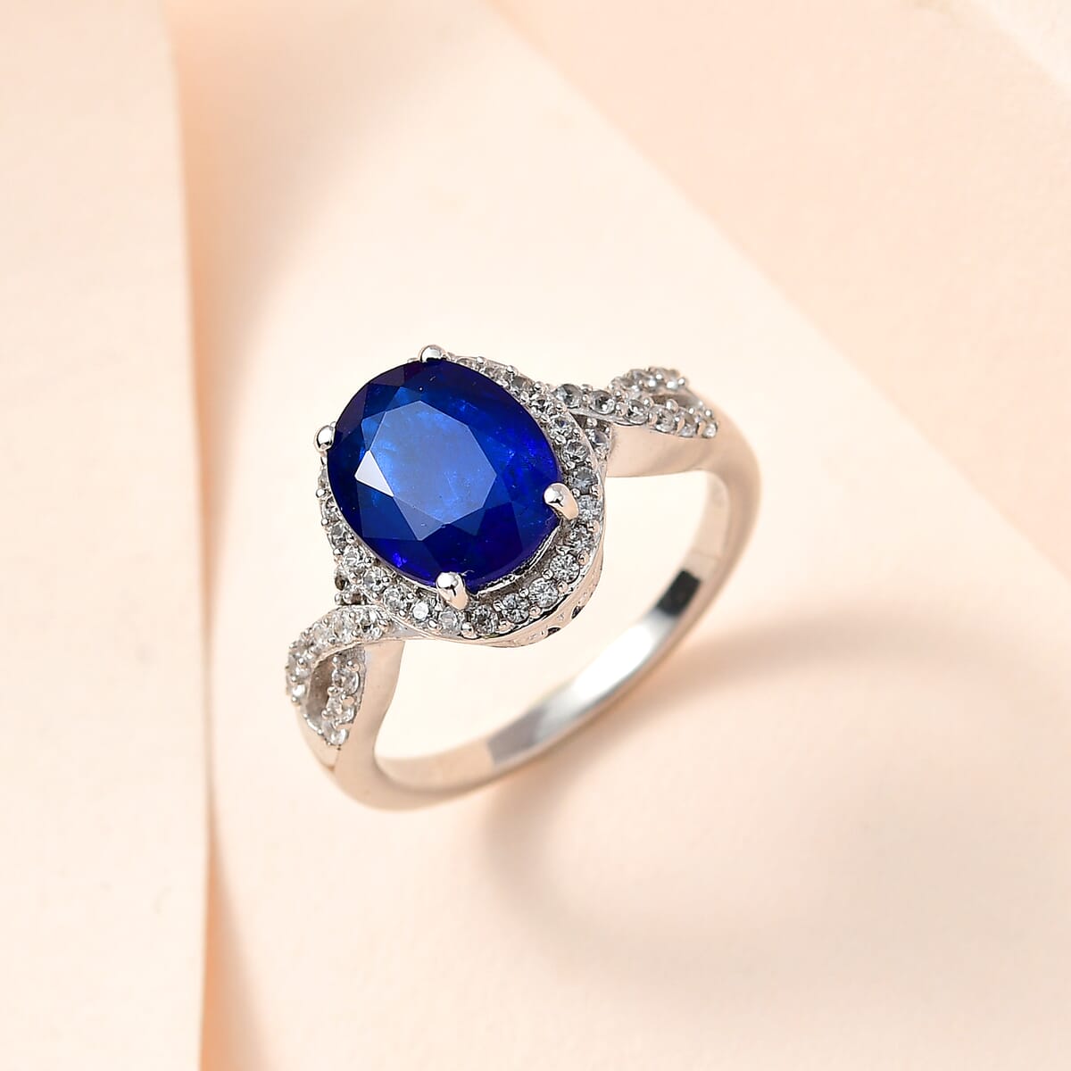 Tanzanian Blue Spinel (DF) and White Zircon Infinity Shank Ring in Platinum Over Sterling Silver 3.40 ctw image number 1