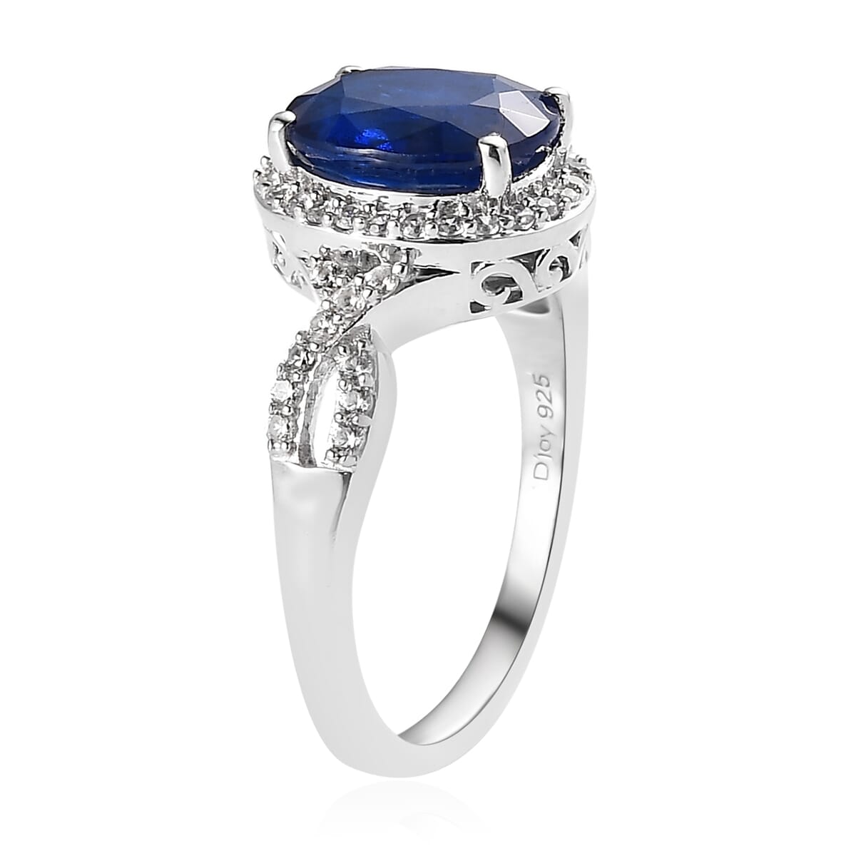 Tanzanian Blue Spinel (DF) and White Zircon Infinity Shank Ring in Platinum Over Sterling Silver 3.40 ctw image number 3