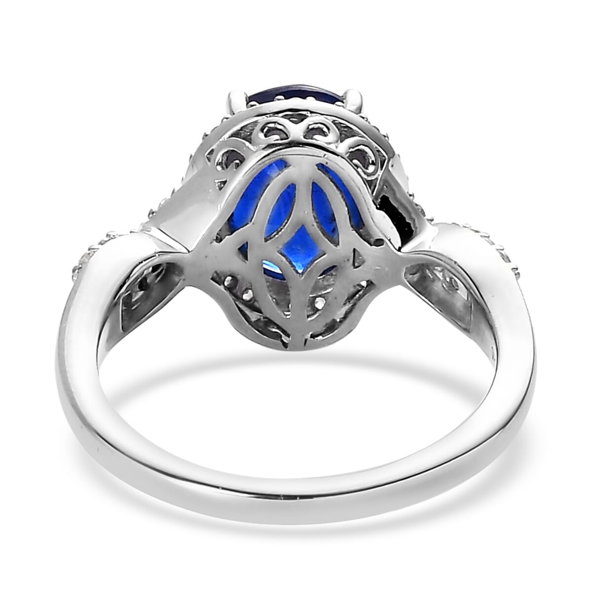 Tanzanian Blue Spinel (DF) and White Zircon Infinity Shank Ring in Platinum Over Sterling Silver 3.40 ctw image number 4