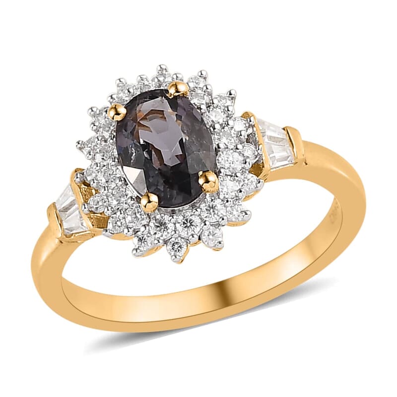 Tanzanian Platinum Spinel, Moissanite Sunburst Ring in Vermeil YG Over Sterling Silver (Size 10.0) 1.15 ctw