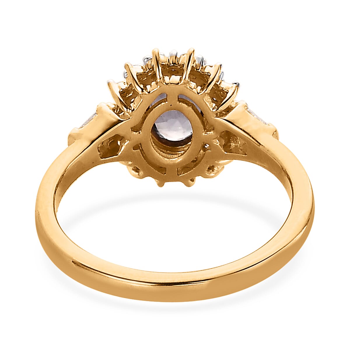 Tanzanian Platinum Spinel, Moissanite Sunburst Ring in Vermeil YG Over Sterling Silver (Size 10.0) 1.15 ctw