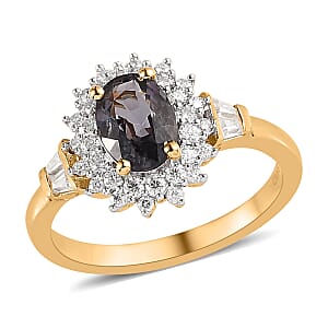 Tanzanian Platinum Spinel, Moissanite Sunburst Ring in Vermeil YG Over Sterling Silver (Size 10.0) 1.15 ctw