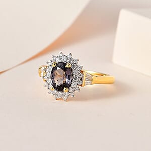 Tanzanian Platinum Spinel, Moissanite Sunburst Ring in Vermeil YG Over Sterling Silver (Size 10.0) 1.15 ctw