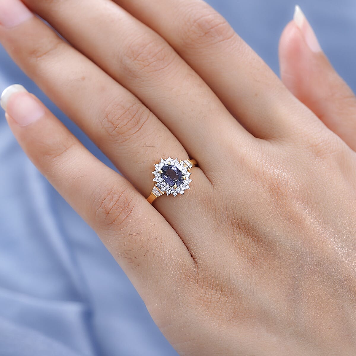 Tanzanian Platinum Spinel, Moissanite Sunburst Ring in Vermeil YG Over Sterling Silver (Size 10.0) 1.15 ctw image number 2