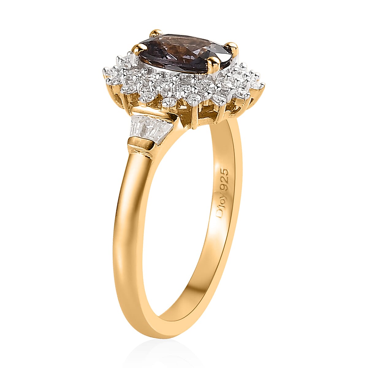 Tanzanian Platinum Spinel, Moissanite Sunburst Ring in Vermeil YG Over Sterling Silver (Size 10.0) 1.15 ctw image number 3