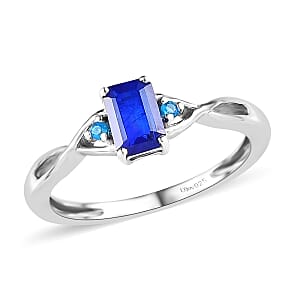 Tanzanian Blue Spinel (DF) and Malgache Neon Apatite Twisted Shank Ring in Platinum Over Sterling Silver (Size 10.0) 0.65 ctw