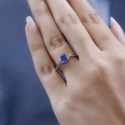 Tanzanian Blue Spinel (DF) and Malgache Neon Apatite Twisted Shank Ring in Platinum Over Sterling Silver (Size 10.0) 0.65 ctw