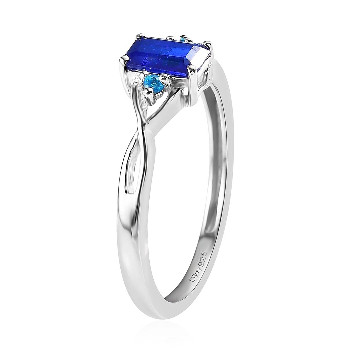 Tanzanian Blue Spinel (DF) and Malgache Neon Apatite Twisted Shank Ring in Platinum Over Sterling Silver (Size 10.0) 0.65 ctw image number 3