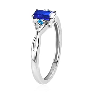 Tanzanian Blue Spinel (DF) and Malgache Neon Apatite Twisted Shank Ring in Platinum Over Sterling Silver (Size 10.0) 0.65 ctw