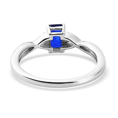 Tanzanian Blue Spinel (DF) and Malgache Neon Apatite Twisted Shank Ring in Platinum Over Sterling Silver (Size 10.0) 0.65 ctw