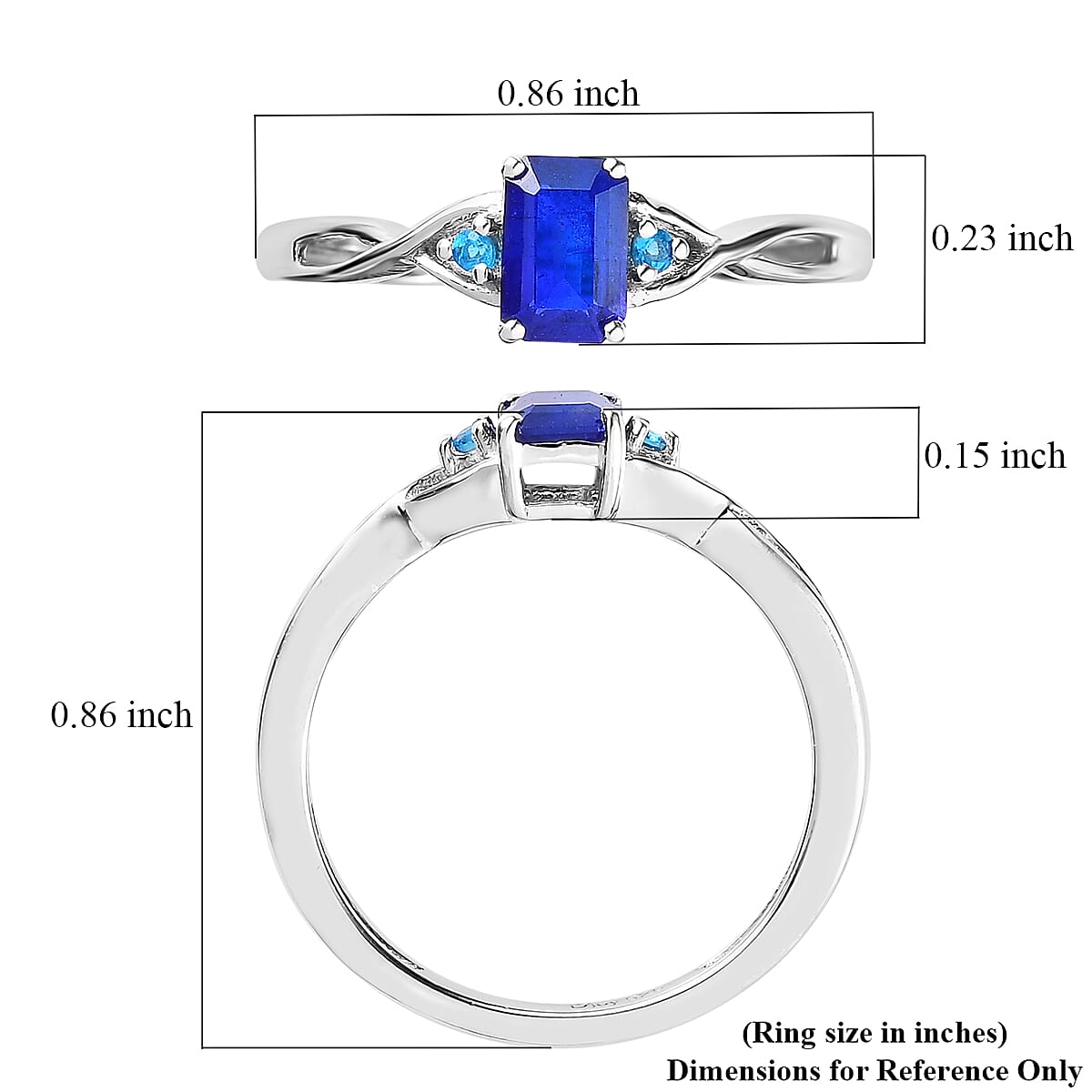 Tanzanian Blue Spinel (DF) and Malgache Neon Apatite Twisted Shank Ring in Platinum Over Sterling Silver (Size 10.0) 0.65 ctw