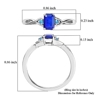 Tanzanian Blue Spinel (DF) and Malgache Neon Apatite Twisted Shank Ring in Platinum Over Sterling Silver (Size 10.0) 0.65 ctw