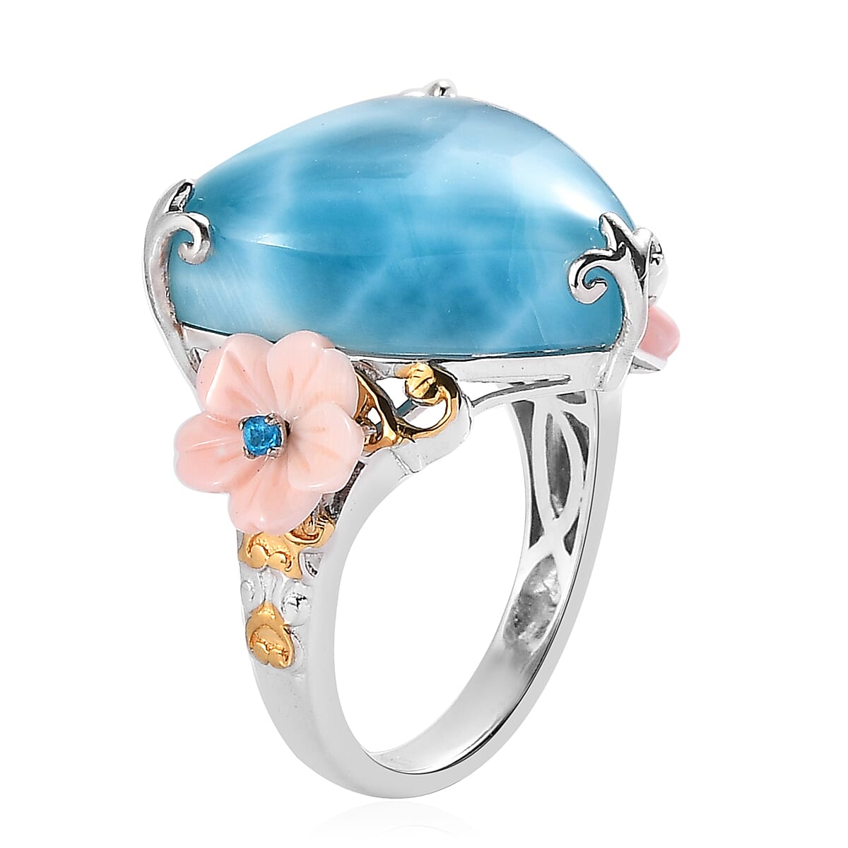Buy Larimar and Multi Gemstone Ring in Vermeil YG & Platinum Over