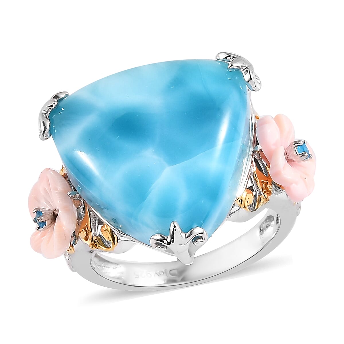 Buy Larimar and Multi Gemstone Ring in Vermeil YG & Platinum Over