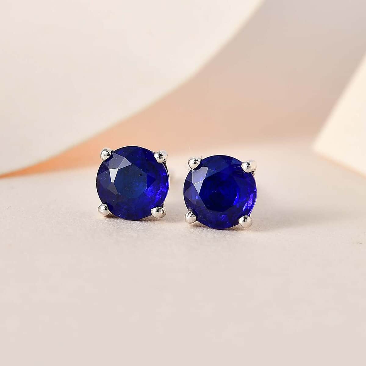 Tanzanian Blue Spinel (DF) Solitaire Stud Earrings in Platinum Over Sterling Silver 1.10 ctw image number 1