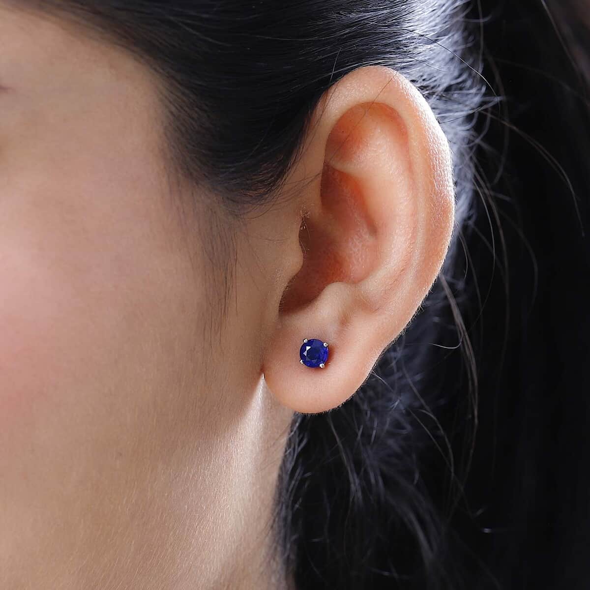 Tanzanian Blue Spinel (DF) Solitaire Stud Earrings in Platinum Over Sterling Silver 1.10 ctw image number 2