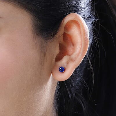 Tanzanian Blue Spinel (DF) Solitaire Stud Earrings in Platinum Over Sterling Silver 1.10 ctw