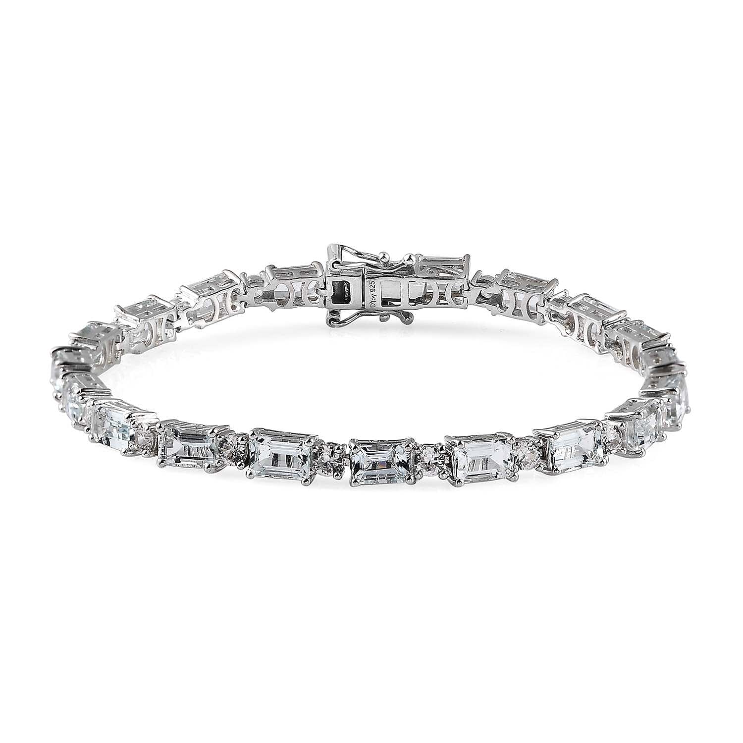 Premium Mangoro Aquamarine and White Zircon Bracelet in Platinum Over Sterling Silver (7.25 In) 14.65 ctw
