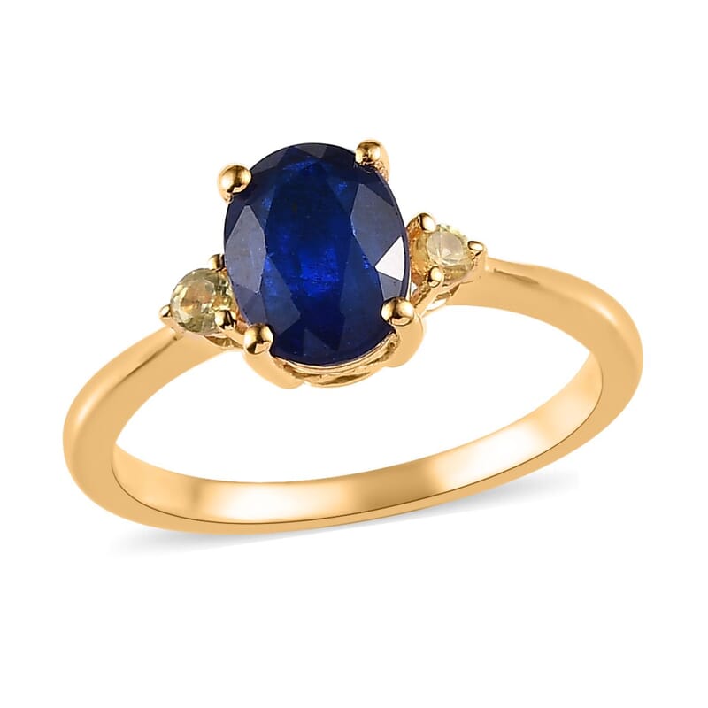 Tanzanian Blue Spinel (DF) and Yellow Sapphire Ring in Vermeil Yellow Gold Over Sterling Silver (Size 10.0) 1.50 ctw
