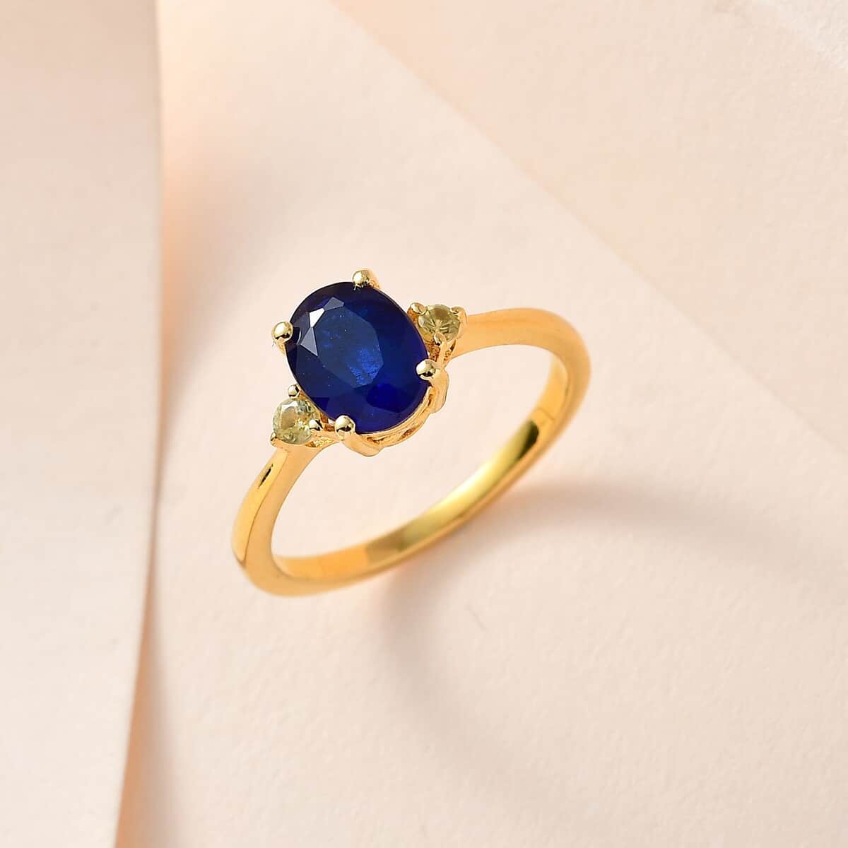 Tanzanian Blue Spinel (DF) and Yellow Sapphire Ring in Vermeil Yellow Gold Over Sterling Silver 1.50 ctw image number 1