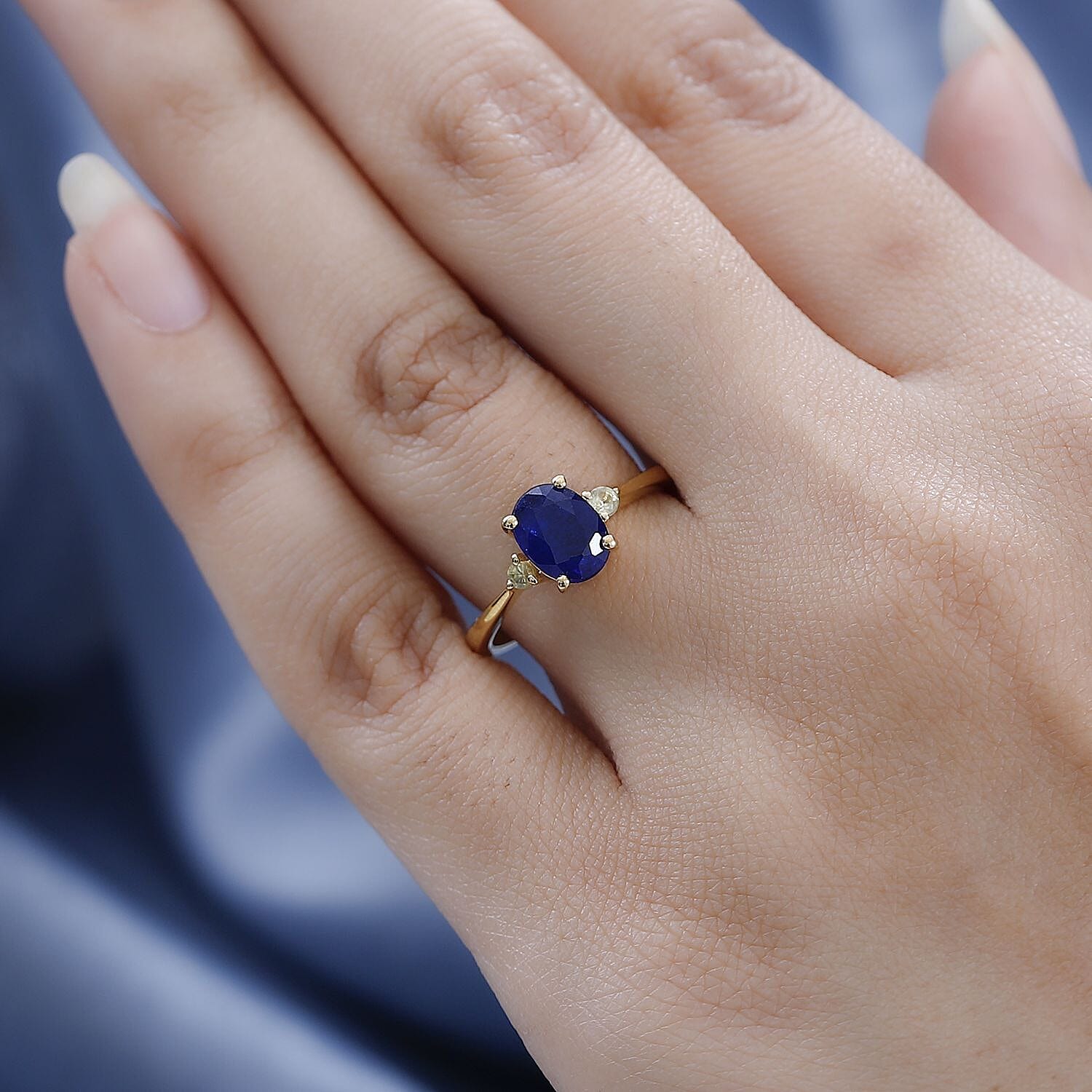 Tanzanian Blue Spinel (DF) and Yellow Sapphire Ring in Vermeil Yellow Gold Over Sterling Silver (Size 10.0) 1.50 ctw