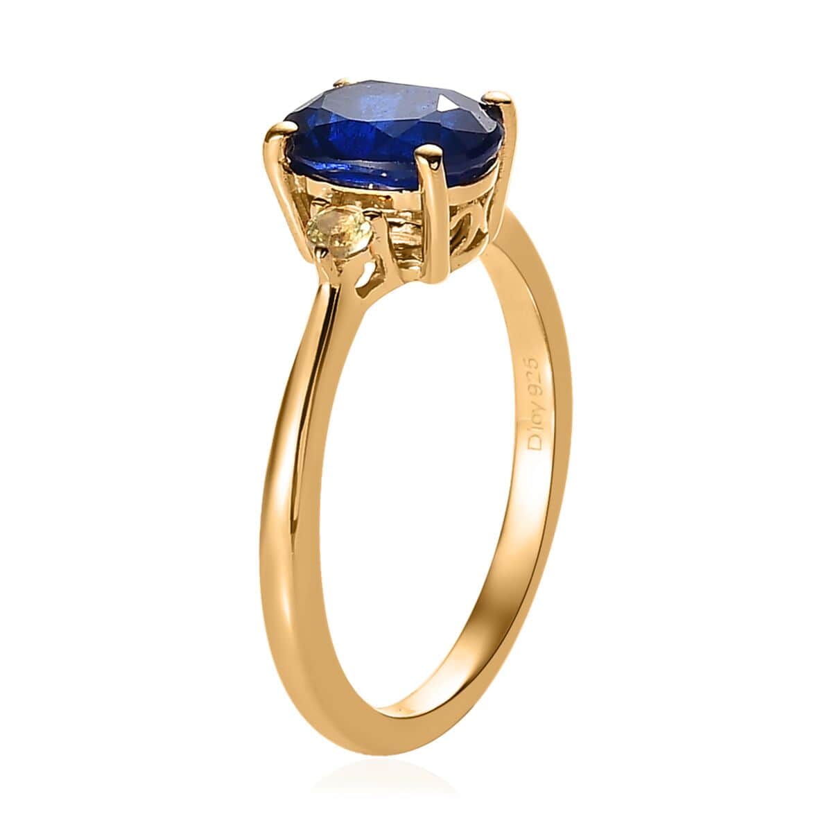 Tanzanian Blue Spinel (DF) and Yellow Sapphire Ring in Vermeil Yellow Gold Over Sterling Silver 1.50 ctw image number 3