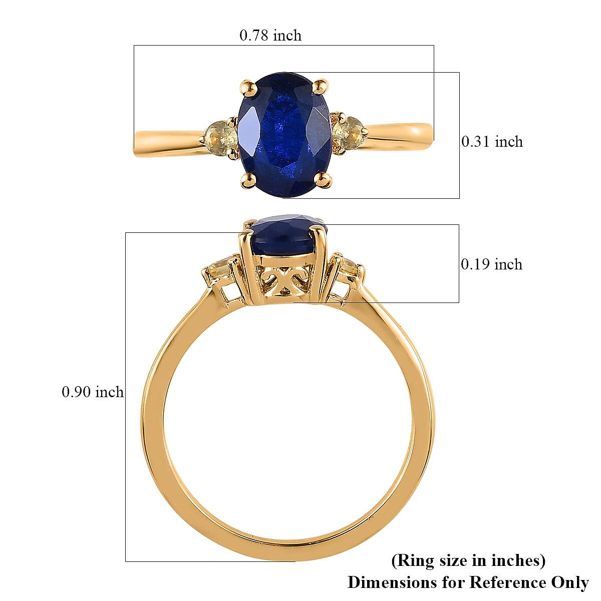 Tanzanian Blue Spinel (DF) and Yellow Sapphire Ring in Vermeil Yellow Gold Over Sterling Silver (Size 10.0) 1.50 ctw