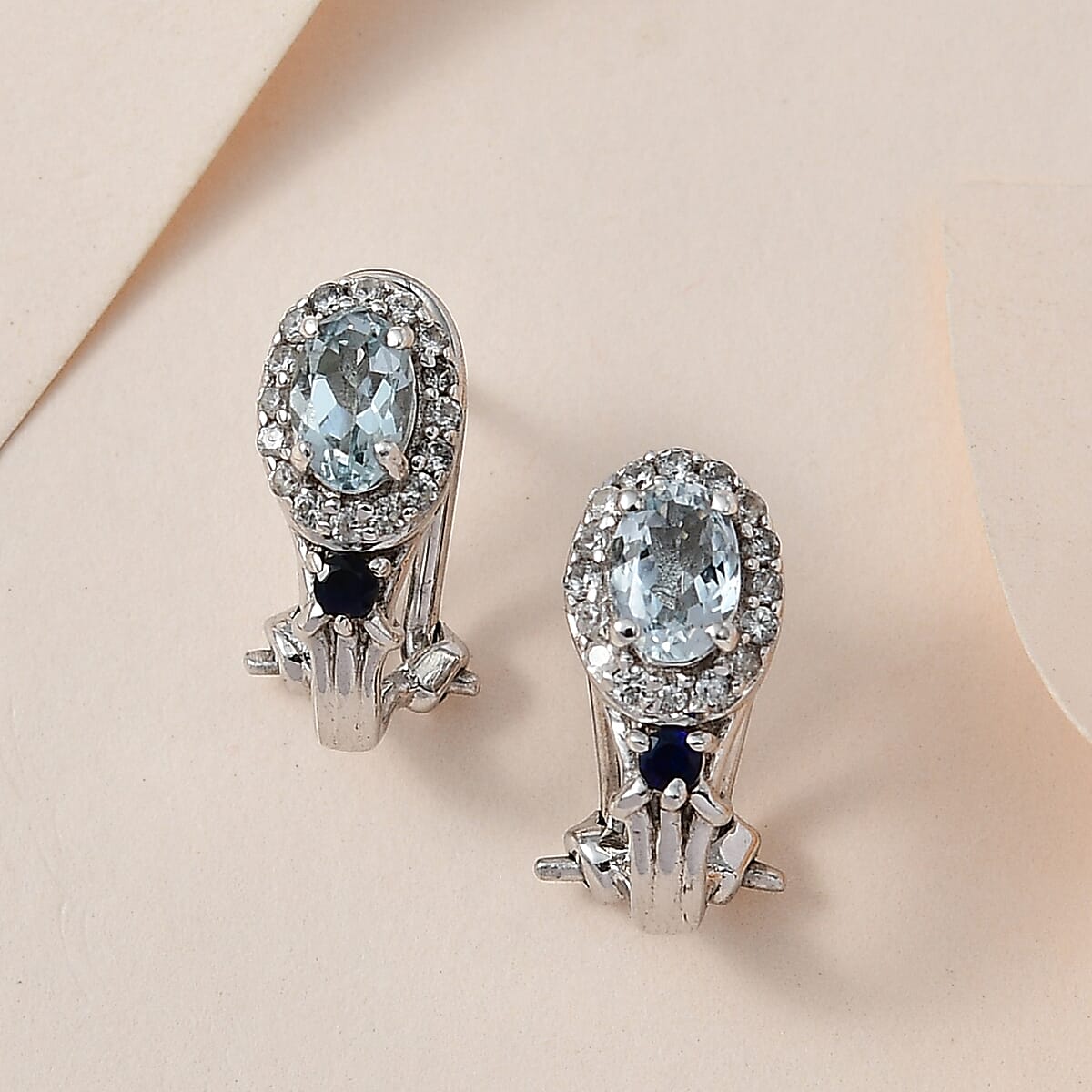 Premium Mangoro Aquamarine and Multi Gemstone Omega Clip Earrings in Platinum Over Sterling Silver 1.20 ctw image number 1