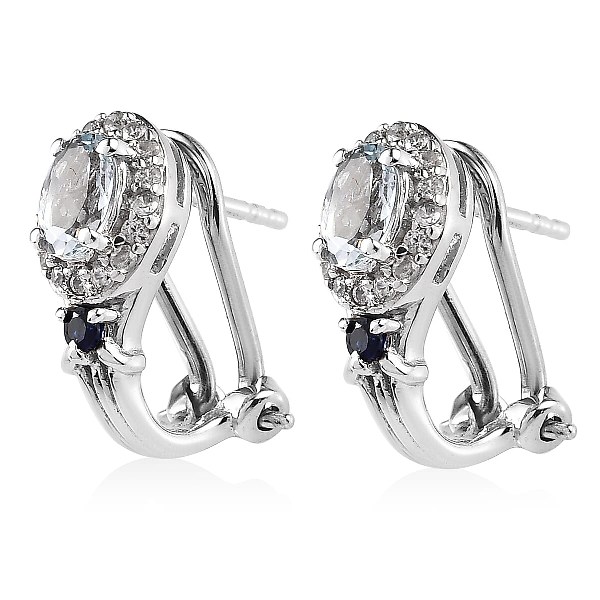 Premium Mangoro Aquamarine and Multi Gemstone Omega Clip Earrings in Platinum Over Sterling Silver 1.20 ctw image number 3