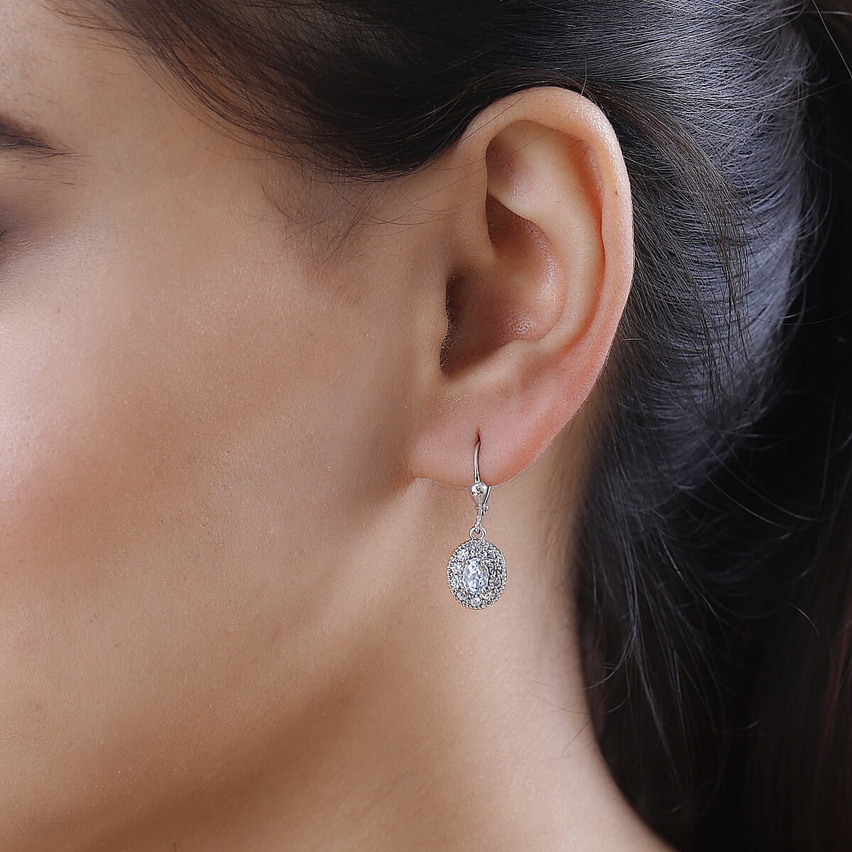 Premium Mangoro Aquamarine and White Zircon Halo Earrings in Platinum Over Sterling Silver 1.85 ctw image number 2
