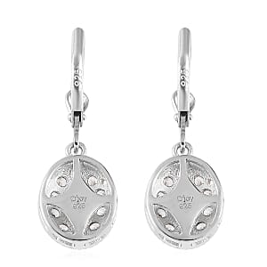 Premium Mangoro Aquamarine and White Zircon Halo Earrings in Platinum Over Sterling Silver 1.85 ctw