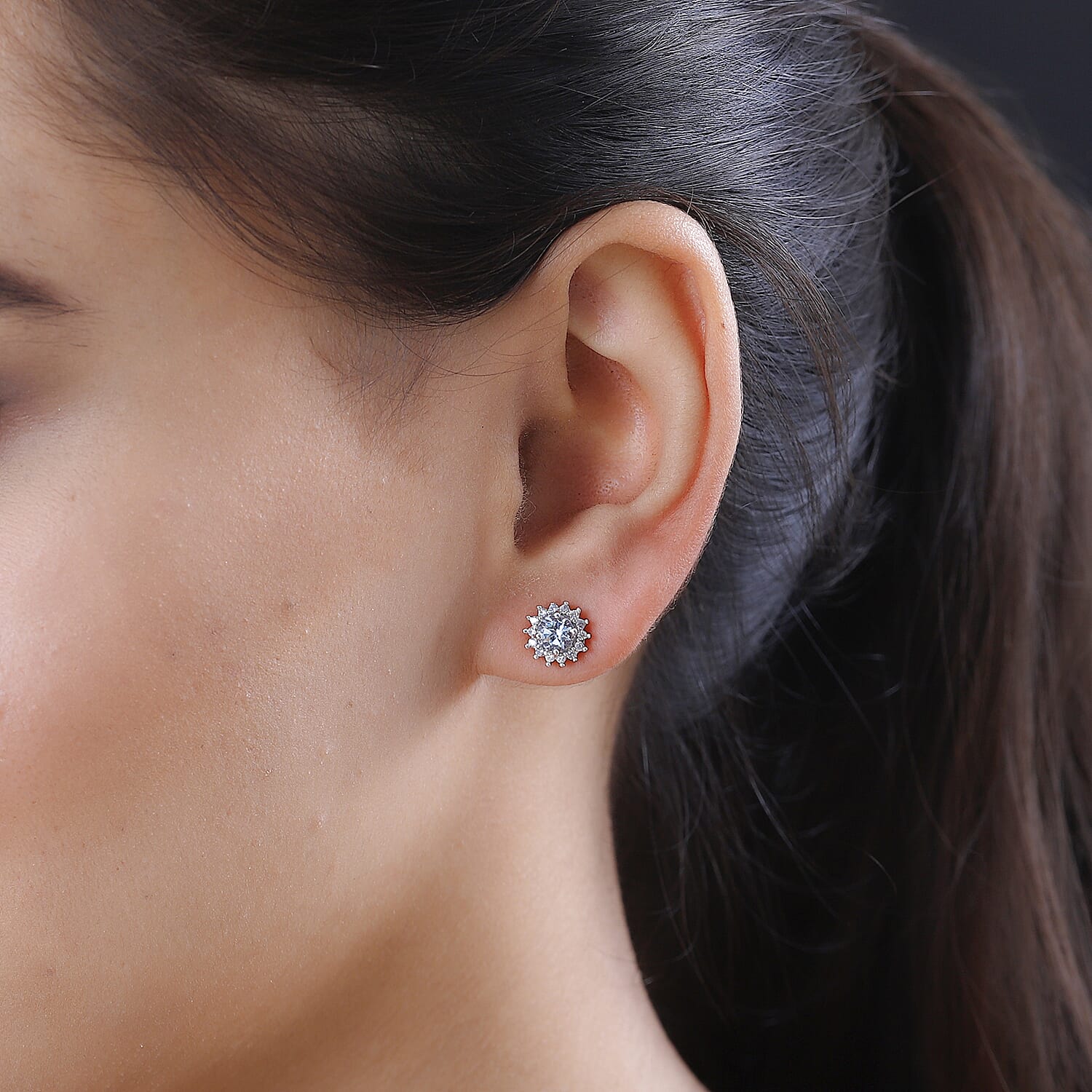D'Joy Premium Mangoro Aquamarine and White Zircon Sunburst Stud Earrings in Platinum Over Sterling Silver 1.25 ctw