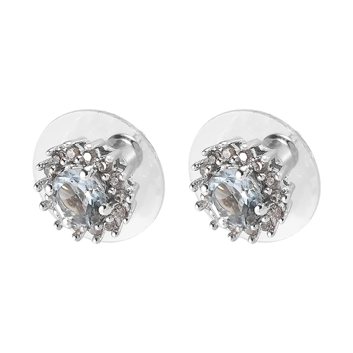 Premium Mangoro Aquamarine and White Zircon Sunburst Stud Earrings in Platinum Over Sterling Silver 1.25 ctw image number 3