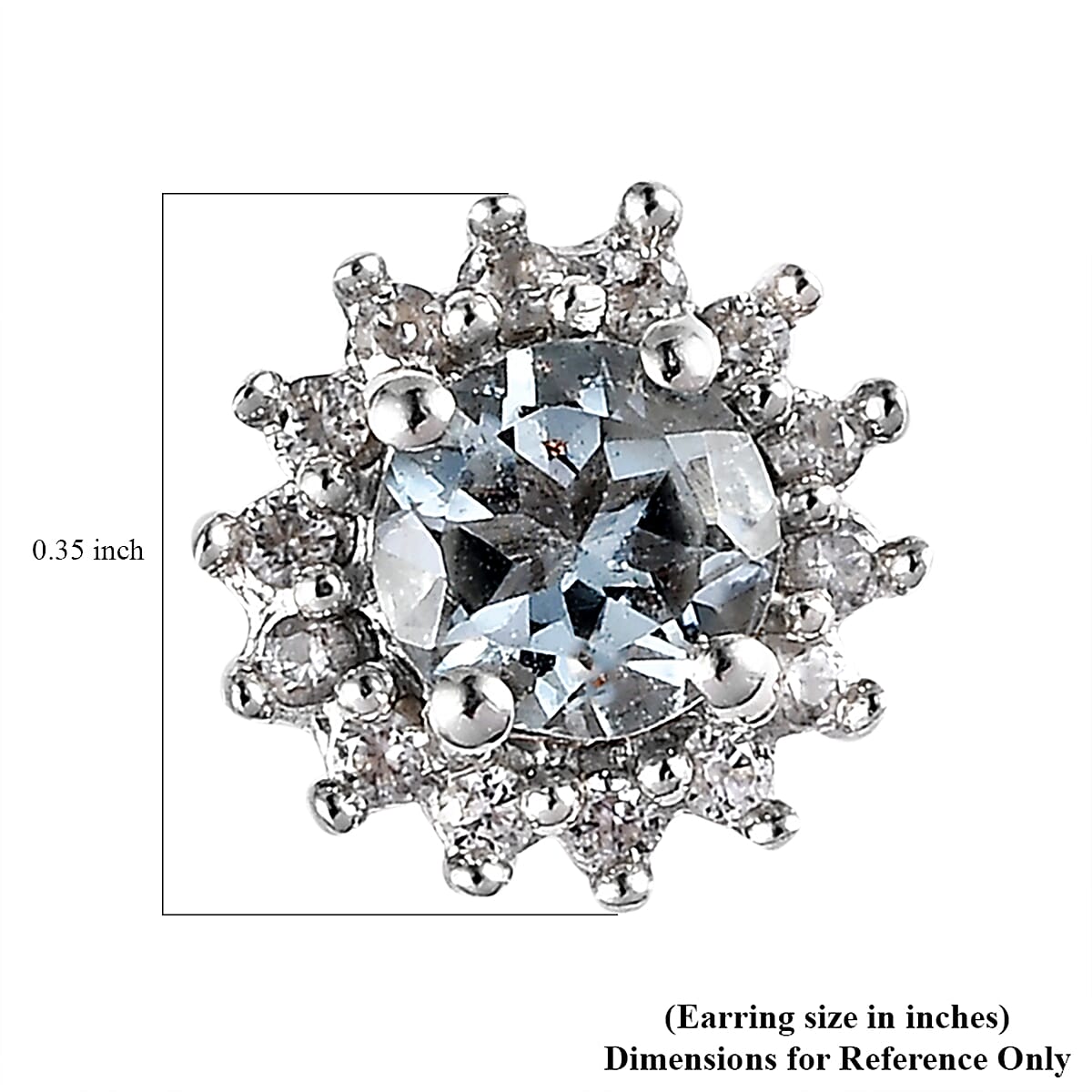D'Joy Premium Mangoro Aquamarine and White Zircon Sunburst Stud Earrings in Platinum Over Sterling Silver 1.25 ctw