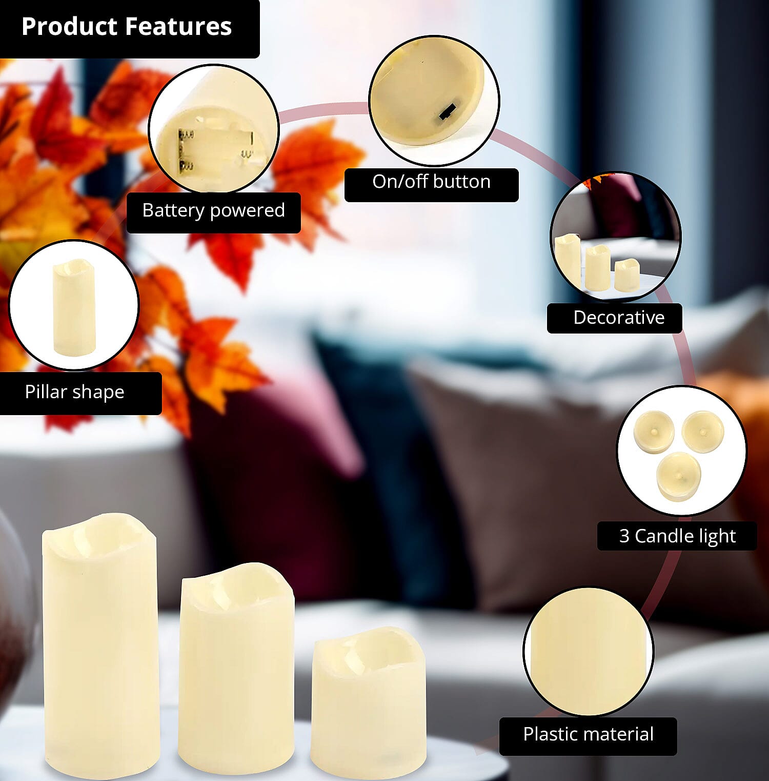 Set of 3 RGB Color Change Candle Lights with Remote Control (3xAAA Battery Not Included)