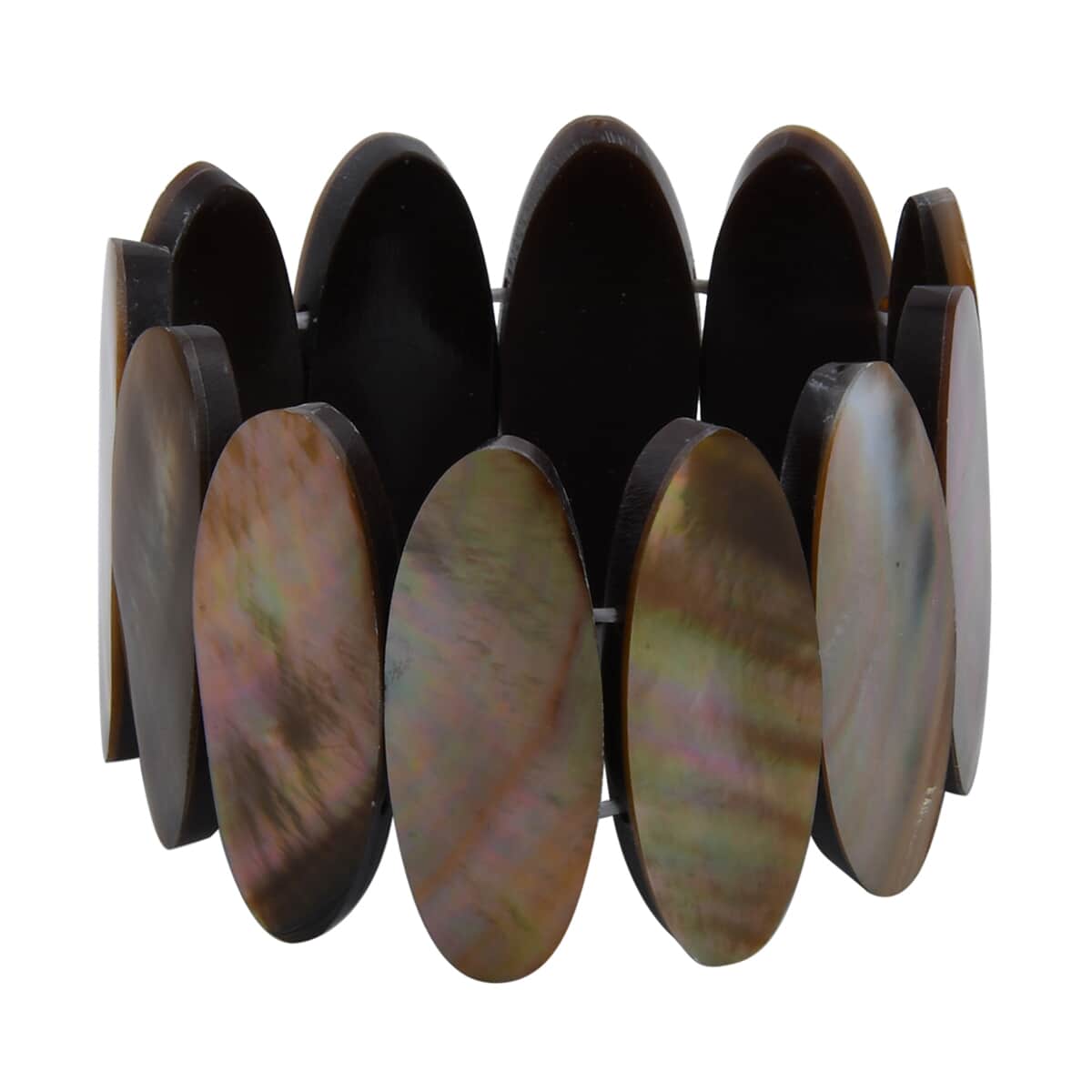 Dark Golden Shell Inlay Stretch Bracelet with Matching Color Resin (7.50 in) 0.10 ctw image number 0