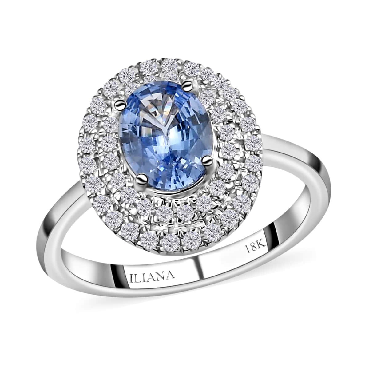 ILIANA AAA Royal Ceylon Sapphire and Diamond G-H SI Double Halo Ring in 18K White Gold 4 Grams 1.34 ctw image number 0