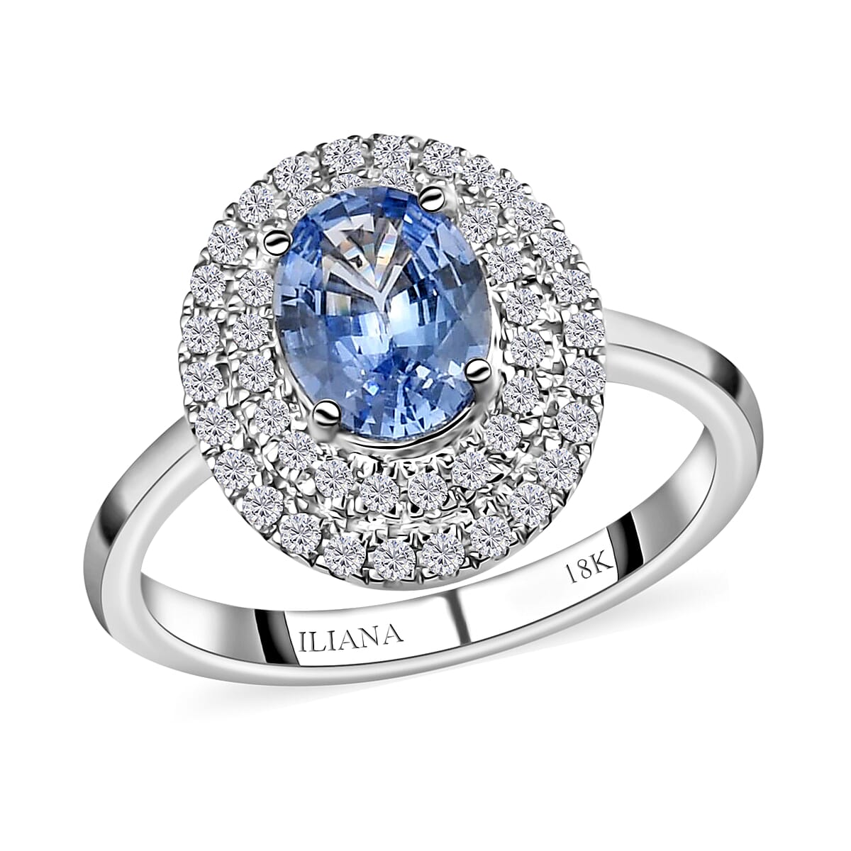 ILIANA AAA Royal Ceylon Sapphire and Diamond G-H SI Double Halo Ring in 18K White Gold 4 Grams 1.34 ctw image number 0