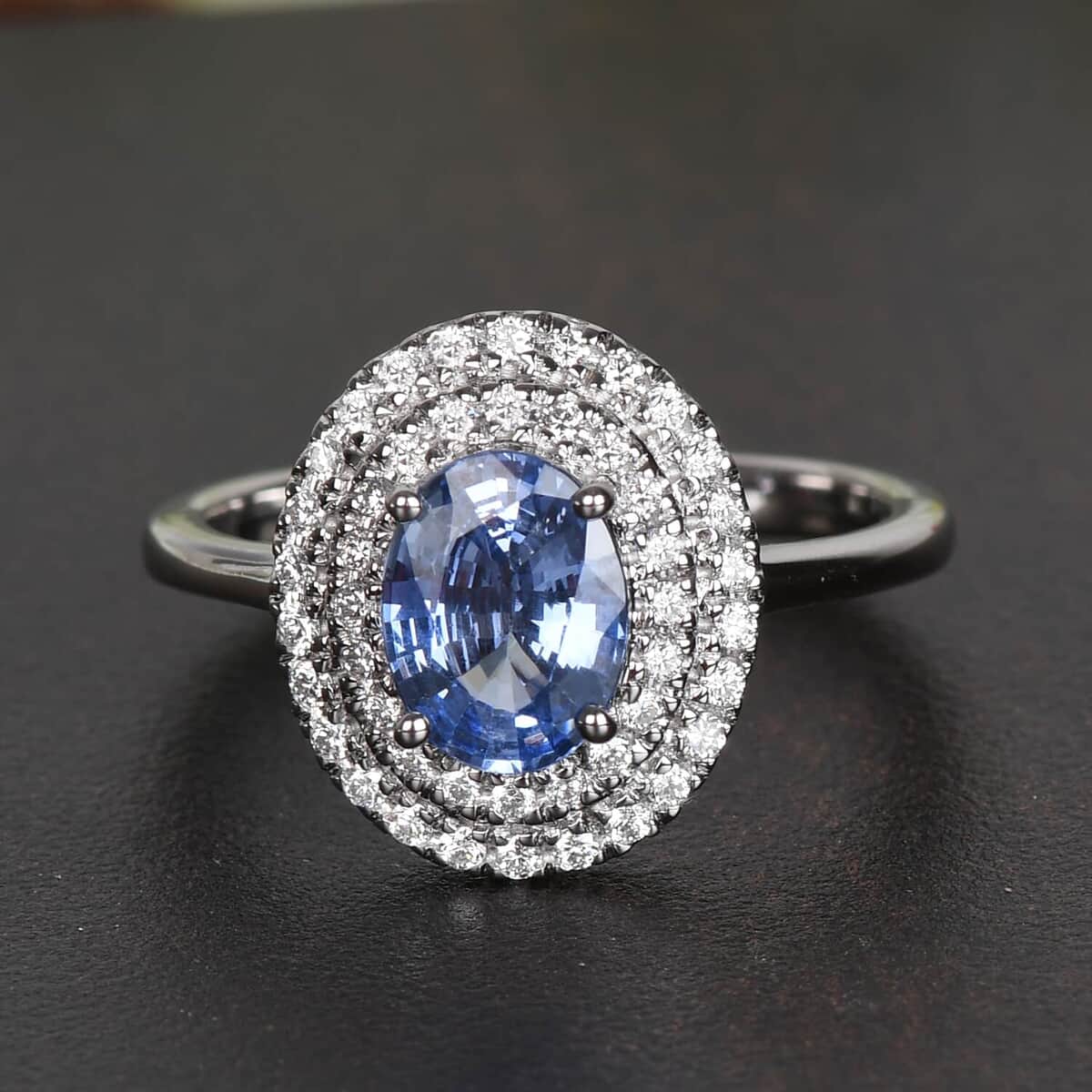 ILIANA AAA Royal Ceylon Sapphire and Diamond G-H SI Double Halo Ring in 18K White Gold 4 Grams 1.34 ctw image number 1