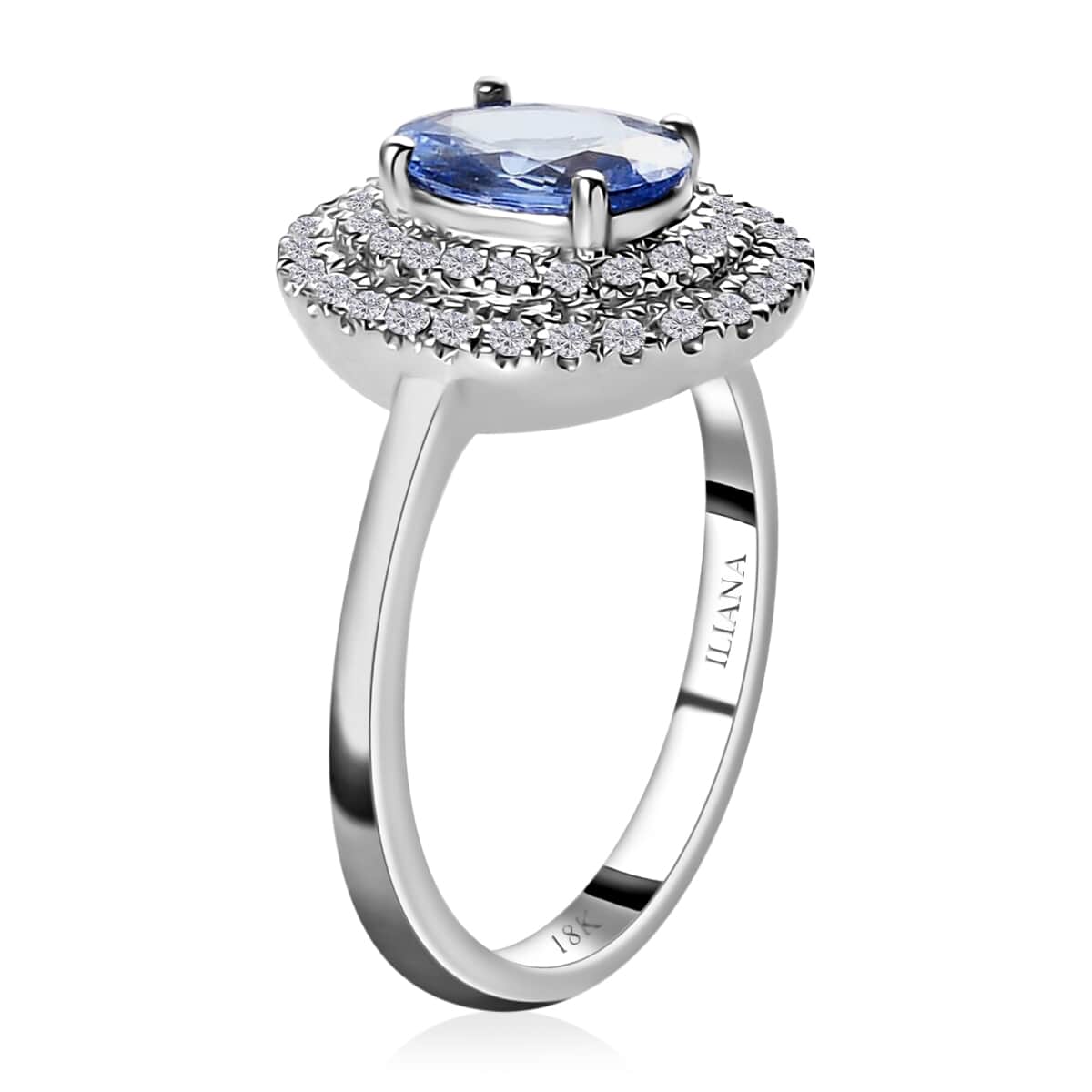 ILIANA AAA Royal Ceylon Sapphire and Diamond G-H SI Double Halo Ring in 18K White Gold 4 Grams 1.34 ctw image number 3