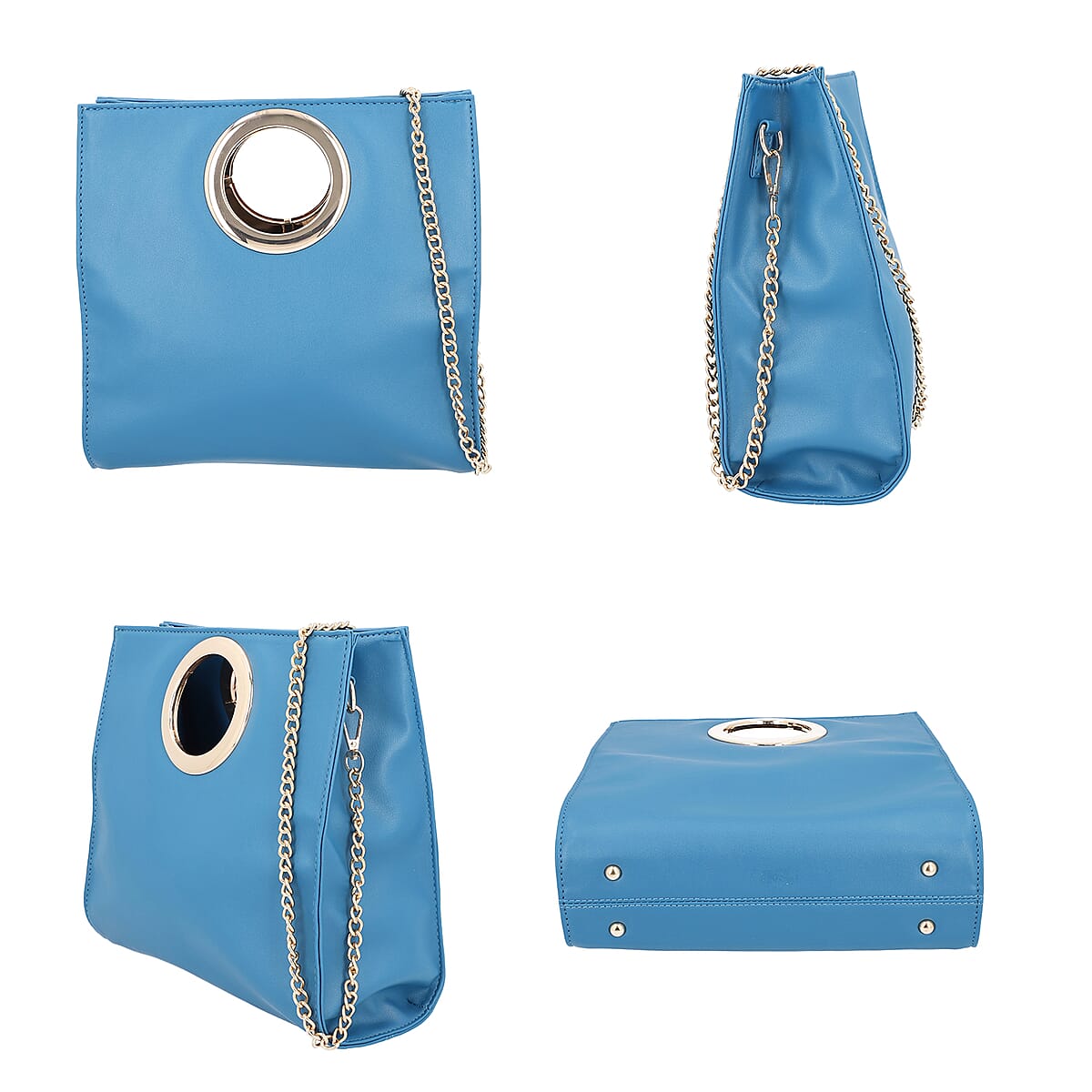 Blue Faux Leather Fold Over Clutch with Long Chain Strap image number 3