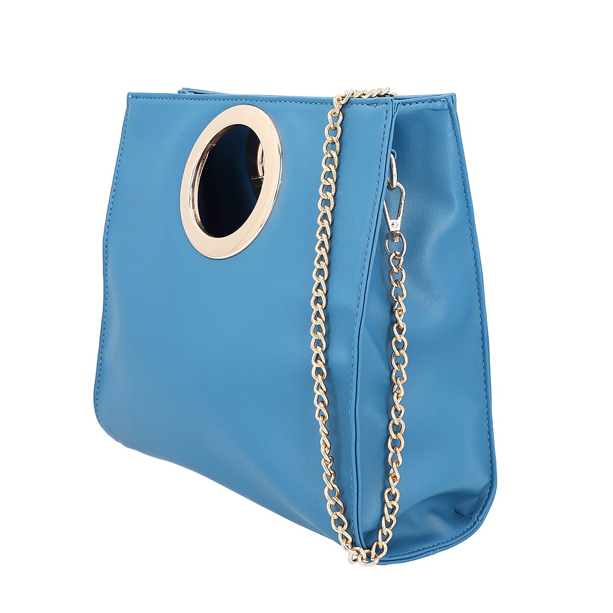 Blue Faux Leather Fold Over Clutch with Long Chain Strap image number 5