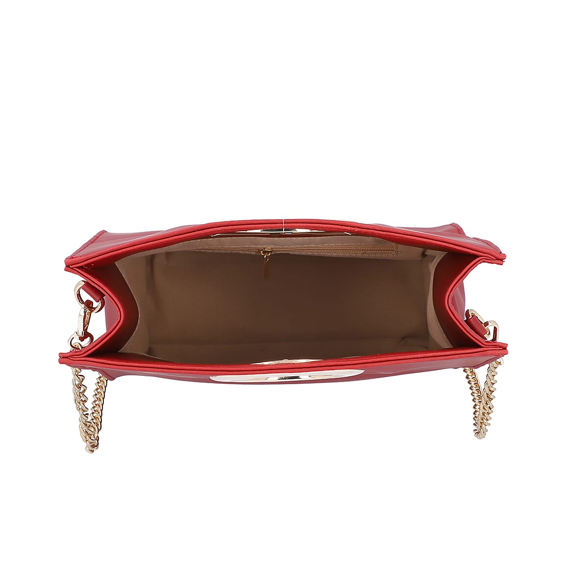 Wine Red Faux Leather Fold Over Clutch with Long Chain Strap image number 4