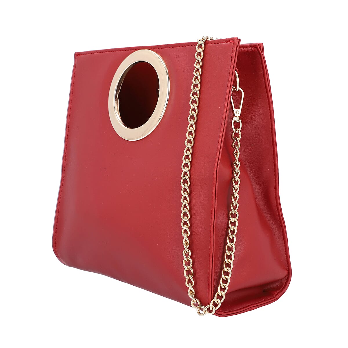 Wine Red Faux Leather Fold Over Clutch with Long Chain Strap image number 5